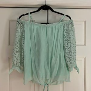 Cold Shoulder Juniors Mint Green Blouse